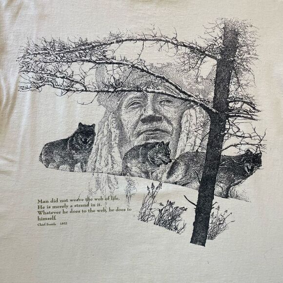 Vtg Chief Seattle Indian Wolf XL Motorcycle Trucker TShirt Life Quote Native USA - Picture 2 of 8